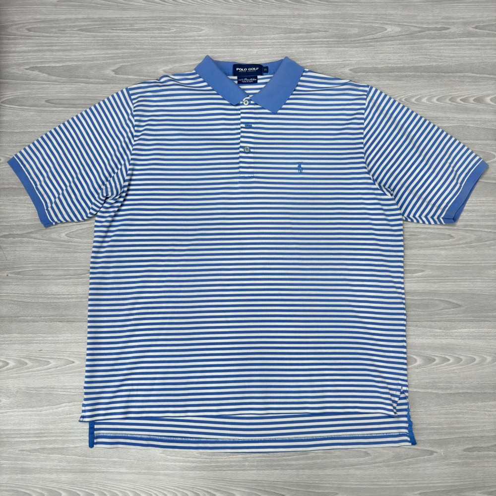 Polo Golf Ralph Lauren Mens XL Pima Cotton Striped Short Sleeve Polo Shirt Blue